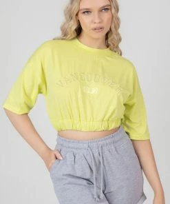 Kaiia ELASTICATED HEM TONAL EMBROIDERED T-SHIRT LIME