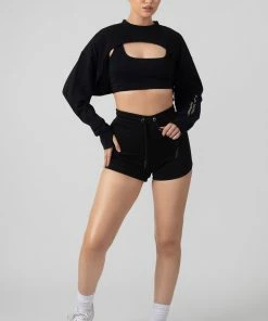 Kaiia CLOTHING LAYERED CROPPED T-SHIRT BLACK