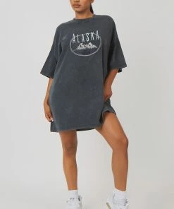 Kaiia OVERSIZE GRAPHIC T-SHIRT DRESS ACID WASH CLOTHING