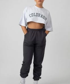 Kaiia CLOTHING SUPER CROPPED PRINTED T SHIRT GREY