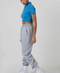 Kaiia CLOTHING HIGH NECK RIBBED CROPPED T SHIRT BLUE