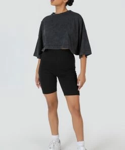 Kaiia EXPOSED SEAM OVERSIZED CROPPED T SHIRT ACID WASH CLOTHING