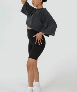 Kaiia EXPOSED SEAM OVERSIZED CROPPED T SHIRT ACID WASH CLOTHING