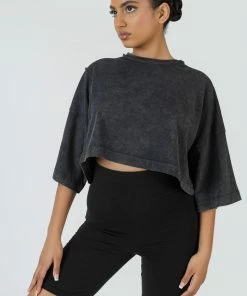 Kaiia EXPOSED SEAM OVERSIZED CROPPED T SHIRT ACID WASH CLOTHING