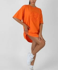 Kaiia MANHATTAN EMBROIDERED T-SHIRT DRESS ORANGE CLOTHING