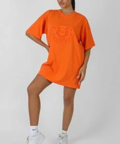 Kaiia MANHATTAN EMBROIDERED T-SHIRT DRESS ORANGE CLOTHING