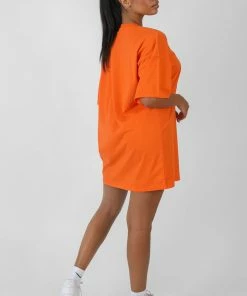 Kaiia MANHATTAN EMBROIDERED T-SHIRT DRESS ORANGE CLOTHING