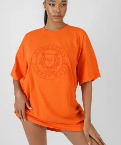 Kaiia MANHATTAN EMBROIDERED T-SHIRT DRESS ORANGE CLOTHING