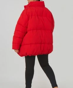 Kaiia CLOTHING CURVE PADDED TRAPEZE PUFFER RED