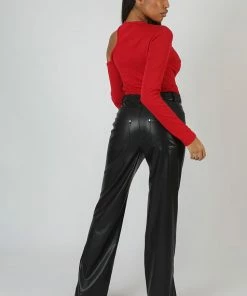 Kaiia CUT OUT DETAIL RIBBED BODYSUIT RED CLOTHING 11 Kaiia CUT OUT DETAIL RIBBED BODYSUIT RED CLOTHING