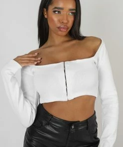 Kaiia SQUARE NECK HOOK AND EYE TOP WHITE CLOTHING