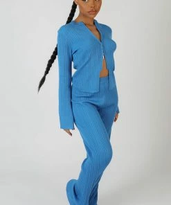 Kaiia KNITTED ZIP FRONT TOP BLUE