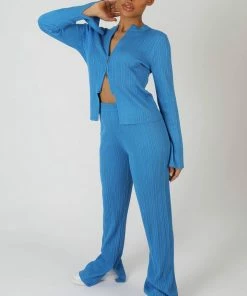 Kaiia KNITTED ZIP FRONT TOP BLUE