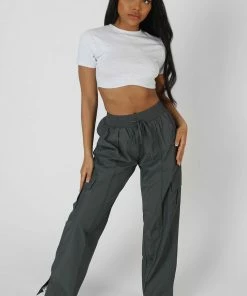 Kaiia SPLIT HEM CARGO TROUSERS GREY