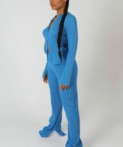 Kaiia KNITTED ZIP FRONT TOP BLUE