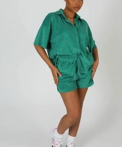 Kaiia CLOTHING OVERSIZED SHORT SLEEVE TOWELLING SHIRT GREEN 9 Kaiia CLOTHING OVERSIZED SHORT SLEEVE TOWELLING SHIRT GREEN