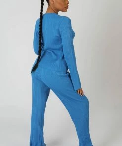 Kaiia KNITTED ZIP FRONT TOP BLUE