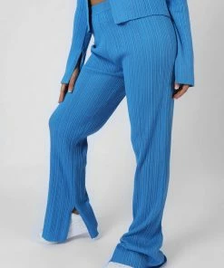 Kaiia RIBBED KNITTED TROUSERS BLUE
