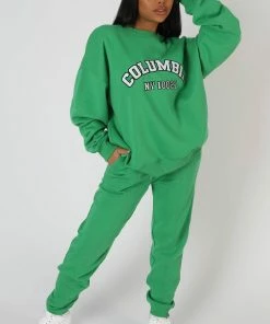 Kaiia OVERSIZED COLUMBIA SLOGAN SWEATSHIRT GREEN CLOTHING