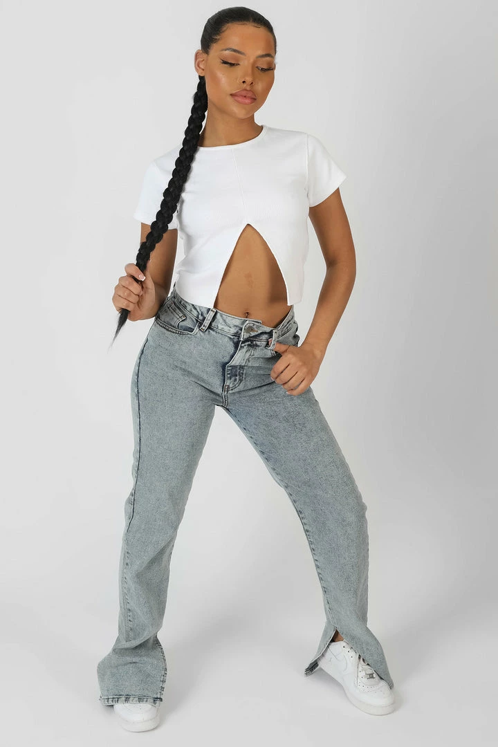 Kaiia SPLIT FRONT RIBBED T-SHIRT WHITE 5 Kaiia SPLIT FRONT RIBBED T-SHIRT WHITE