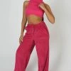 Kaiia CLOTHING HIGH NECK UNDERBUST RIBBED CROP TOP PINK