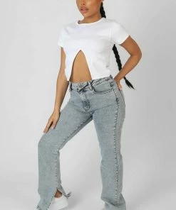 Kaiia SPLIT FRONT RIBBED T-SHIRT WHITE 10 Kaiia SPLIT FRONT RIBBED T-SHIRT WHITE