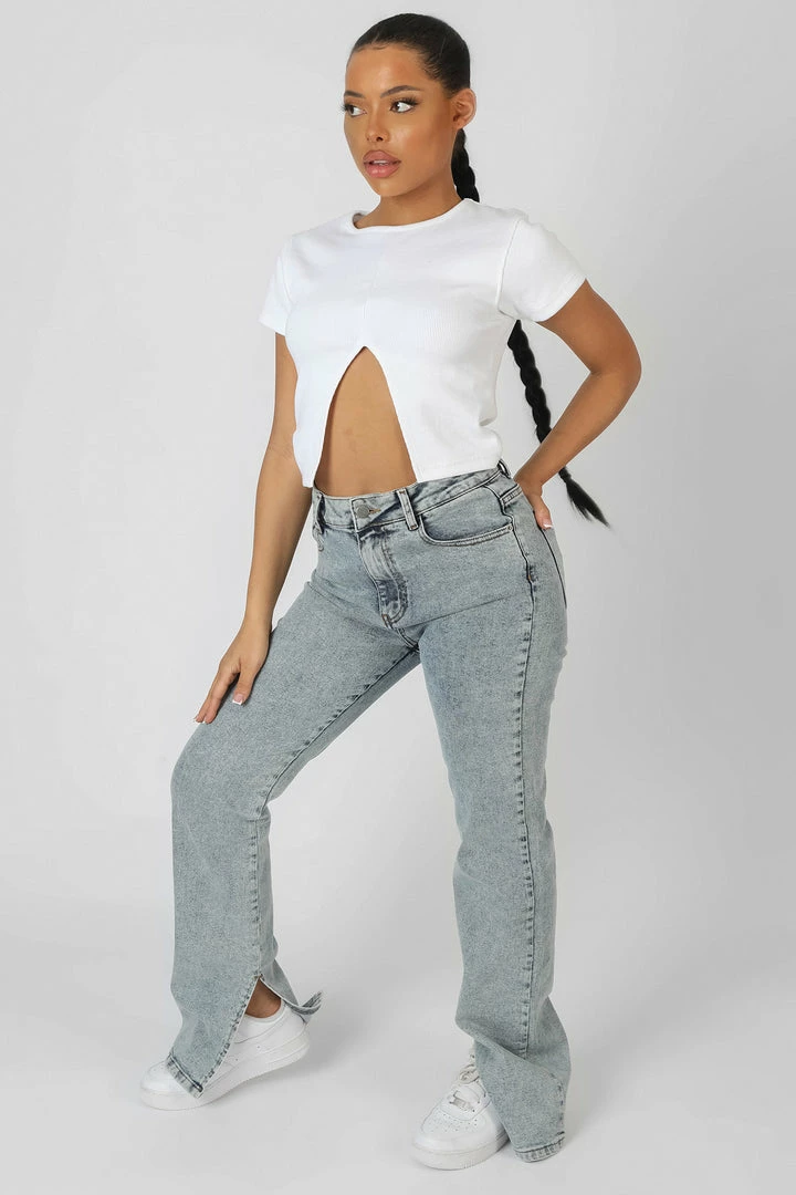 Kaiia SPLIT FRONT RIBBED T-SHIRT WHITE 6 Kaiia SPLIT FRONT RIBBED T-SHIRT WHITE