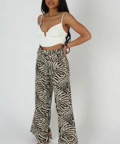 Kaiia CLOTHING ZEBRA PRINT TAILORED TROUSERS STONE