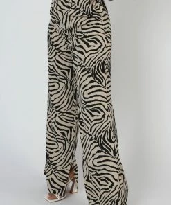 Kaiia CLOTHING ZEBRA PRINT TAILORED TROUSERS STONE