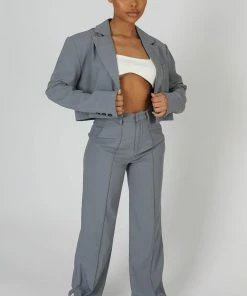 Kaiia OVERSIZED BOXY CROPPED BLAZER GREY