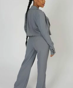 Kaiia OVERSIZED BOXY CROPPED BLAZER GREY