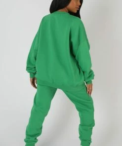 Kaiia OVERSIZED COLUMBIA SLOGAN SWEATSHIRT GREEN CLOTHING