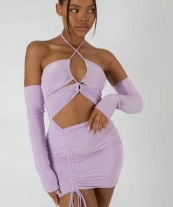 Kaiia DRESSES STRAPPY CUT AWAY SLINKY DRESS LILAC