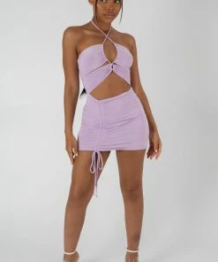 Kaiia DRESSES STRAPPY CUT AWAY SLINKY DRESS LILAC