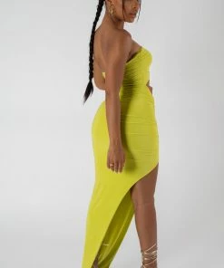 Kaiia SPLIT SIDE BANDEAU SLINKY MAXI DRESS LIME DRESSES 9 Kaiia SPLIT SIDE BANDEAU SLINKY MAXI DRESS LIME DRESSES