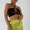 Kaiia SLINKY LOOP RUCHING CROP TOP BLACK CLOTHING