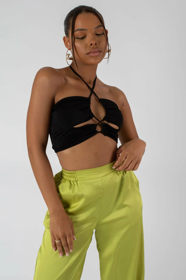 Kaiia SLINKY LOOP RUCHING CROP TOP BLACK CLOTHING 3 Kaiia SLINKY LOOP RUCHING CROP TOP BLACK CLOTHING