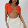 KAIIA TRIM FLUFFY KNIT TOP ORANGE