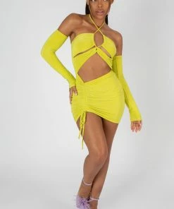 Kaiia DRESSES STRAPPY CUT AWAY SLINKY DRESS LIME 11 Kaiia DRESSES STRAPPY CUT AWAY SLINKY DRESS LIME