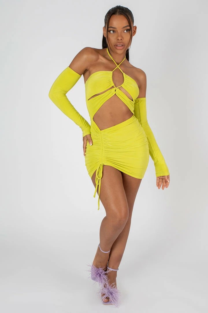 Kaiia DRESSES STRAPPY CUT AWAY SLINKY DRESS LIME 6 Kaiia DRESSES STRAPPY CUT AWAY SLINKY DRESS LIME