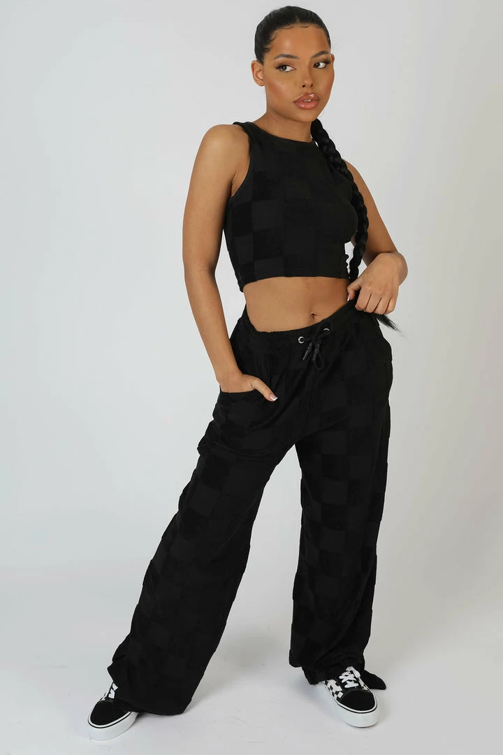 Kaiia CLOTHING CHECKERBOARD TOWELLING RACER CROP TOP BLACK 5 Kaiia CLOTHING CHECKERBOARD TOWELLING RACER CROP TOP BLACK