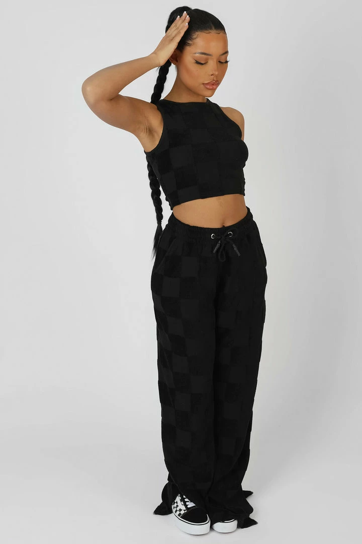 Kaiia CLOTHING CHECKERBOARD TOWELLING RACER CROP TOP BLACK 4 Kaiia CLOTHING CHECKERBOARD TOWELLING RACER CROP TOP BLACK