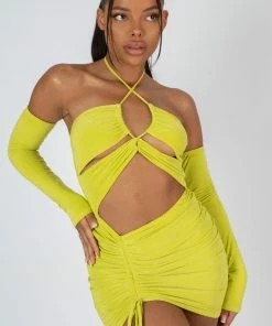 Kaiia DRESSES STRAPPY CUT AWAY SLINKY DRESS LIME