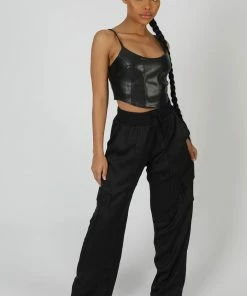 Kaiia SEAM PU CORSET TOP BLACK CLOTHING