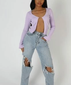 CLOTHING KAIIA TRIM RIBBED TOP LILAC