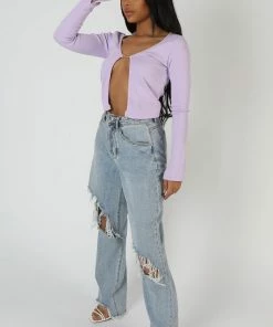 CLOTHING KAIIA TRIM RIBBED TOP LILAC 9 CLOTHING KAIIA TRIM RIBBED TOP LILAC