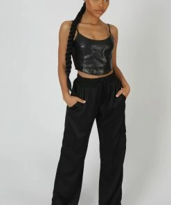 Kaiia SEAM PU CORSET TOP BLACK CLOTHING