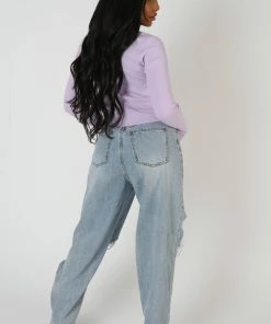 CLOTHING KAIIA TRIM RIBBED TOP LILAC 10 CLOTHING KAIIA TRIM RIBBED TOP LILAC