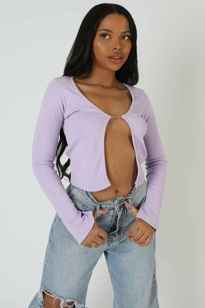CLOTHING KAIIA TRIM RIBBED TOP LILAC 2 CLOTHING KAIIA TRIM RIBBED TOP LILAC