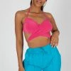 Kaiia 90'S BUTTERFLY SLINKY WRAP TOP PINK